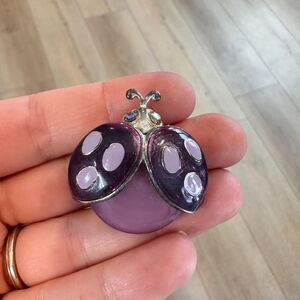 Vintage Jewelry Purple Polkadot Beetle Ladybug Insect Brooch Pin Enamel Silver